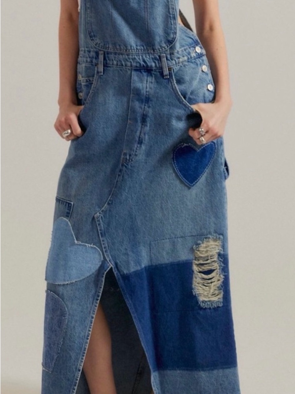 We The Free Blue Patchwork Heart Denim Overall dress - Picture 3 of 7